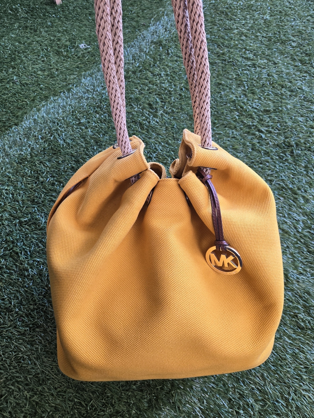 Michael Kors Yellow Drawstring Shoulder Bag with Braided Straps